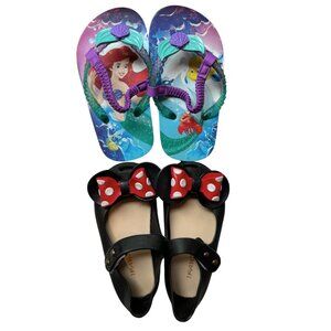 Disney Minnie Mouse Mary Jane Shoes (Child Size 6) & Ariel Flip Flops (Child